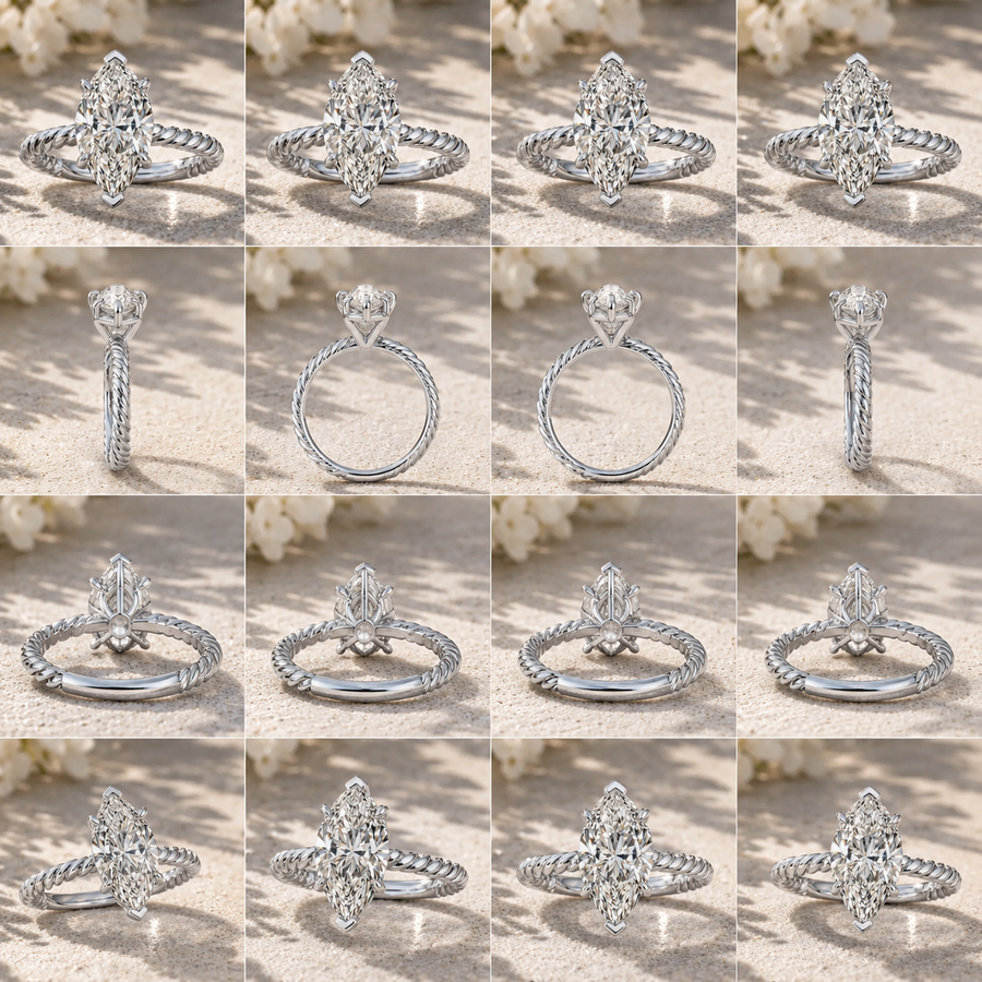 Marquise Diamond Solitaire Engagement Ring | 14K White Gold