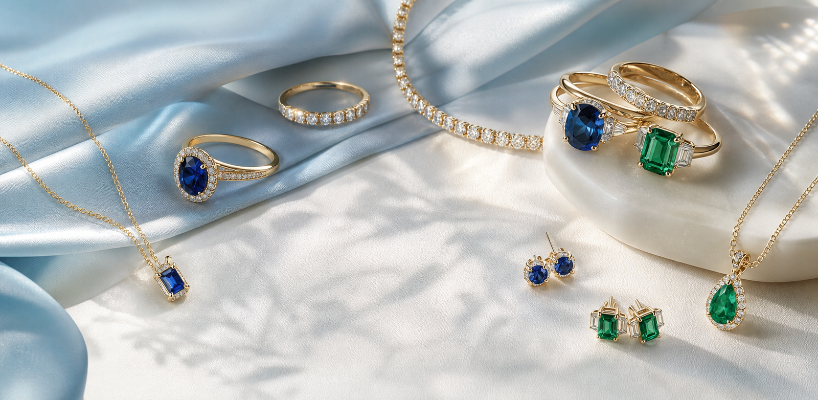 Assortment of gemstone fine jewelry perfect for summer