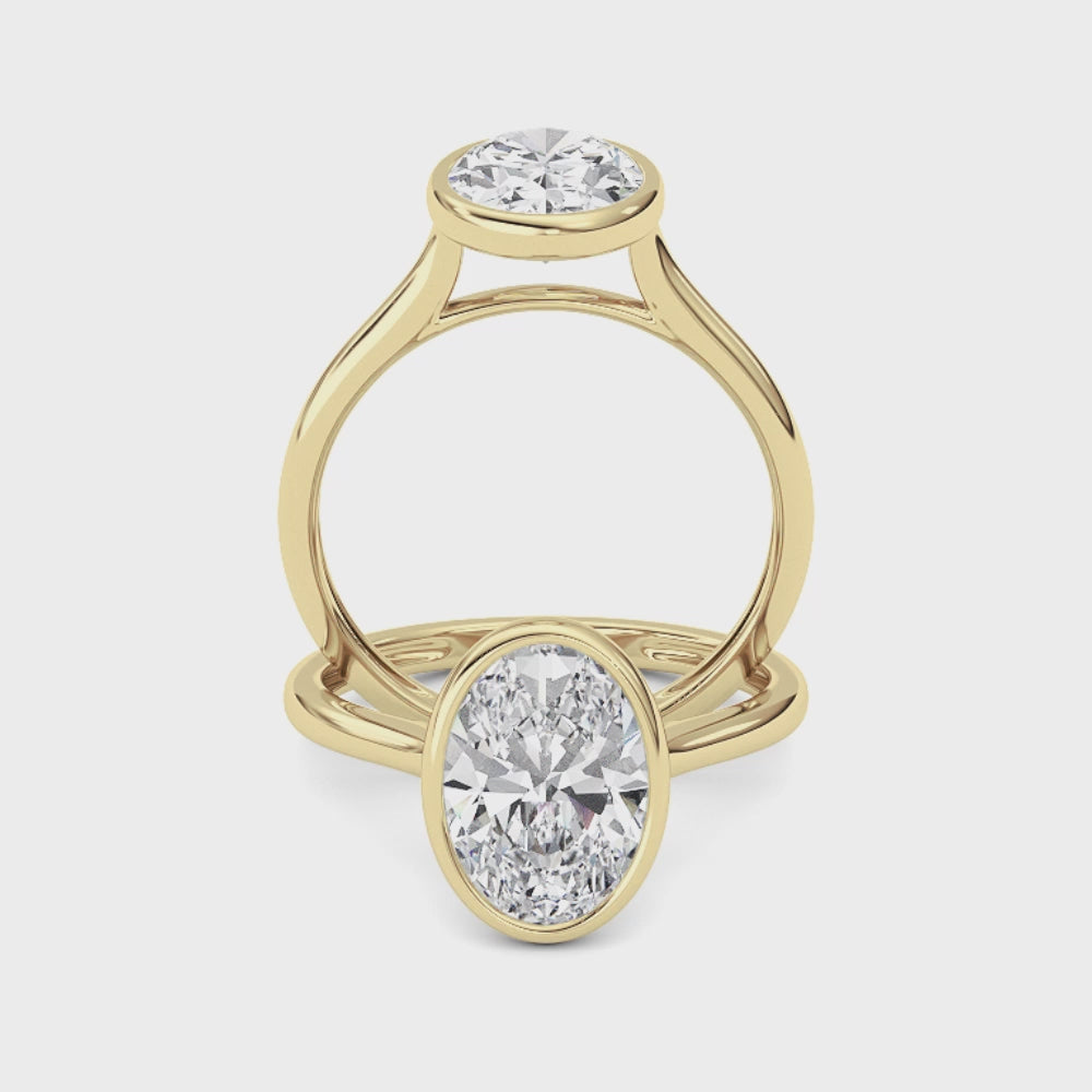 2 Carat Oval Bezel Diamond Engagement Ring | 14K Yellow Gold