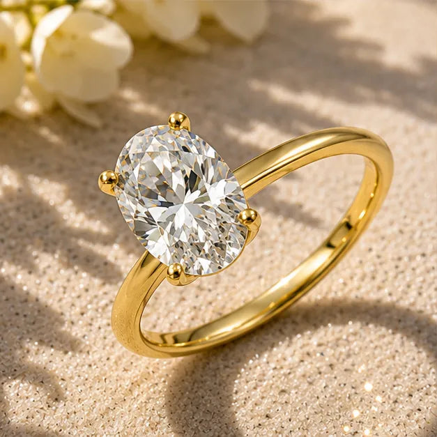 1.5 CTW Oval Diamond Solitaire Enagement Ring | 14K Yellow Gold