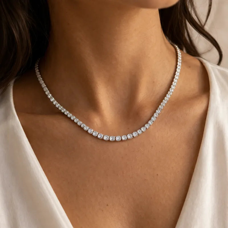 10 CTW Riviera Diamond Necklace in White Gold