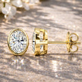 Oval Bezel Diamond Stud Earrings in 14K Yellow Gold