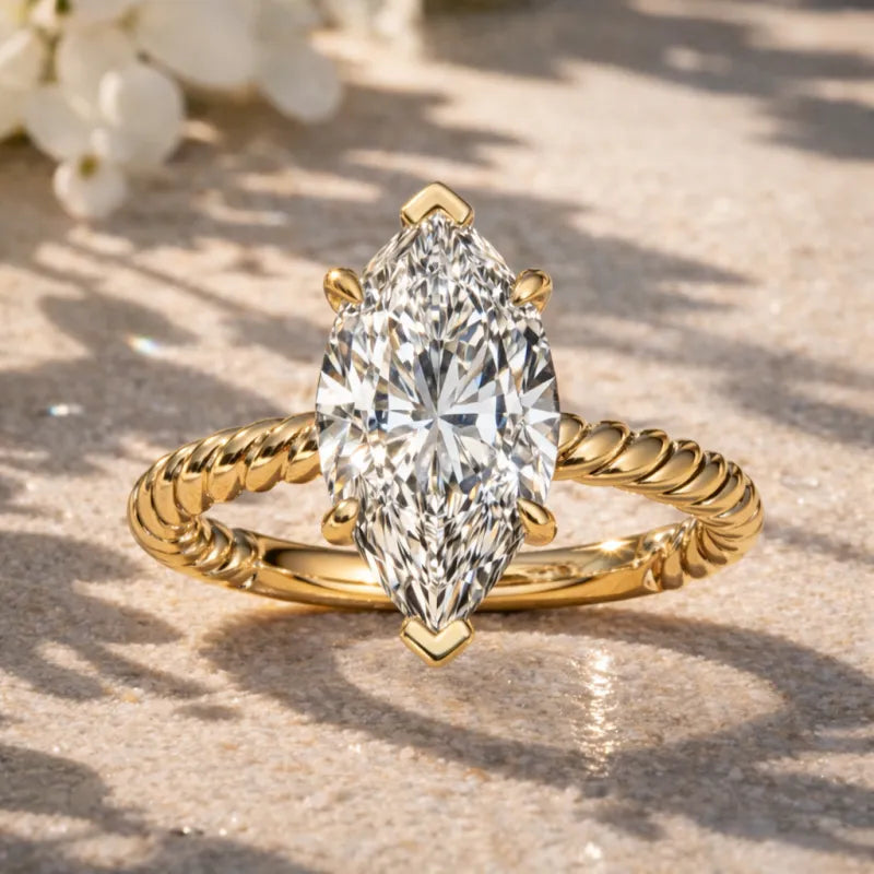 Marquise Diamond Solitaire Engagement Ring | 14K Yellow Gold