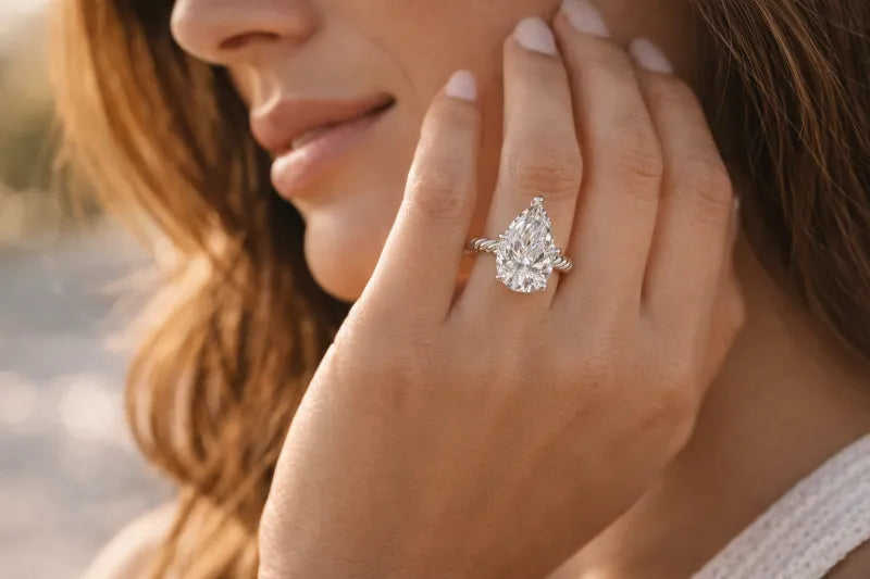 3 CTW Pear Diamond Engagement Ring | 14K White Gold