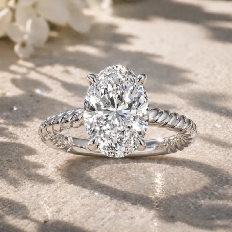3 Carat Oval Diamond Engagement Ring | 14K White Gold