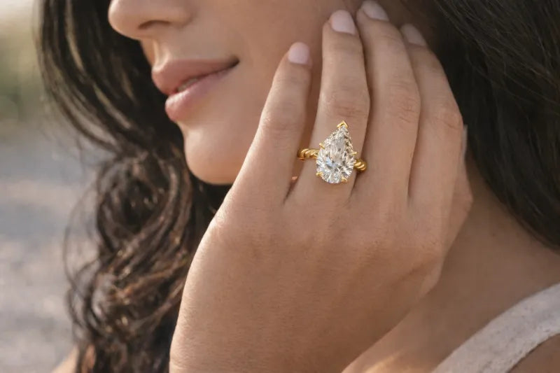 3 CTW Pear Diamond Engagement Ring | 14K Yellow Gold