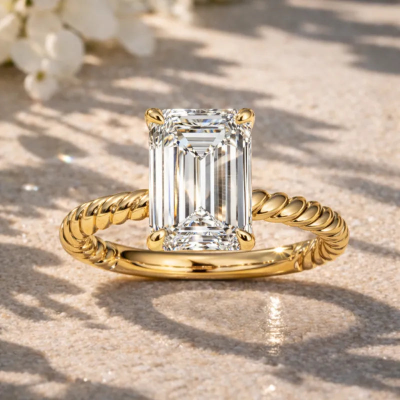 Emerald Diamond Engagement Ring | 14K Yellow Gold