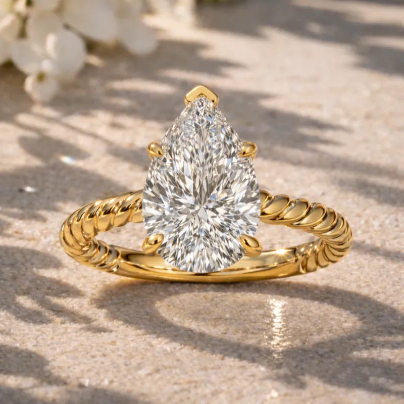 3 CTW Pear Diamond Engagement Ring | 14K Yellow Gold
