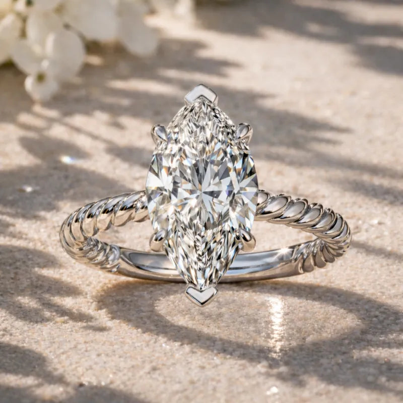 Marquise Diamond Solitaire Engagement Ring | 14K White Gold