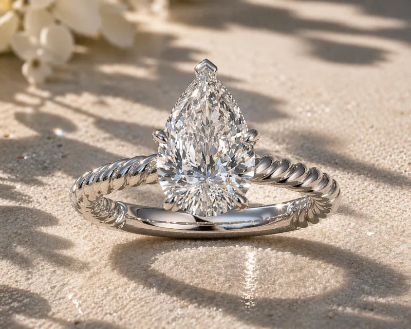 3 CTW Pear Diamond Engagement Ring | 14K White Gold