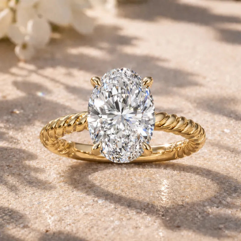 3 Carat Oval Diamond Engagement Ring | 14K Yellow Gold